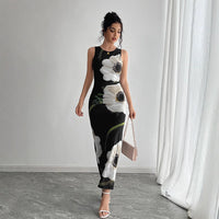 Gertrude | Women's Bodycon Floral Elegant Maxi Dress in Black