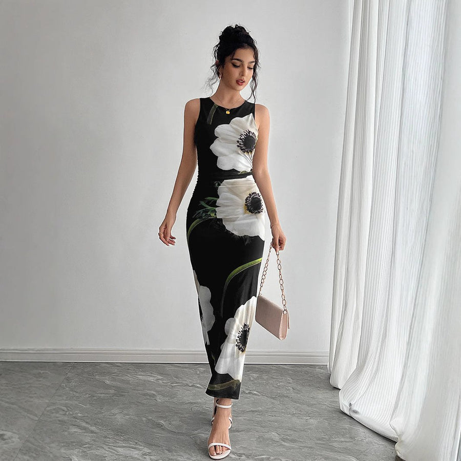 Gertrude | Women's Bodycon Floral Elegant Maxi Dress in Black