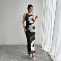 Gertrude | Women's Bodycon Floral Elegant Maxi Dress in Black