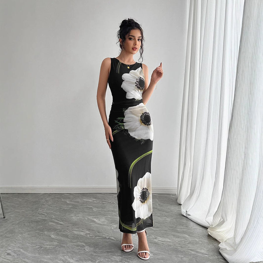 Gertrude | Women's Bodycon Floral Elegant Maxi Dress in Black