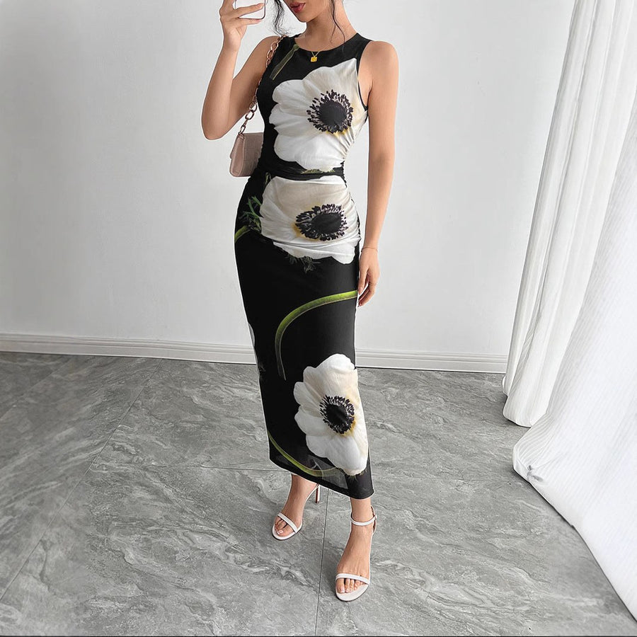 Gertrude | Women's Bodycon Floral Elegant Maxi Dress in Black