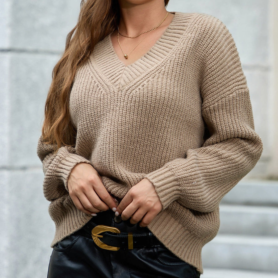 Gertrude | Women's V-Neck Textured Knit Sweater