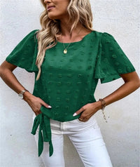Gertrude | Women's Flutter Short Sleeve Blouse in Green