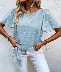 Gertrude | Women's Flutter Short Sleeve Blouse in Light Blue