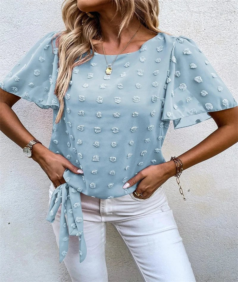 Gertrude | Women's Flutter Short Sleeve Blouse in Light Blue