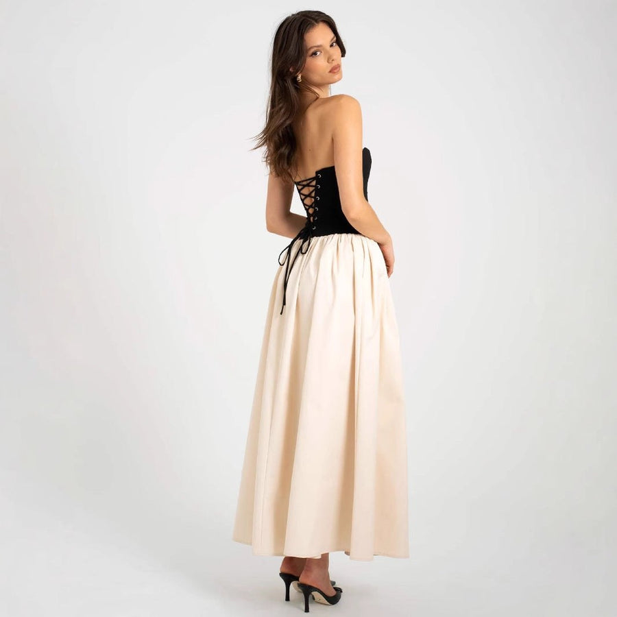 Ghislaine | Women's Ruched Comfortable Elegant Maxi Dress in Black