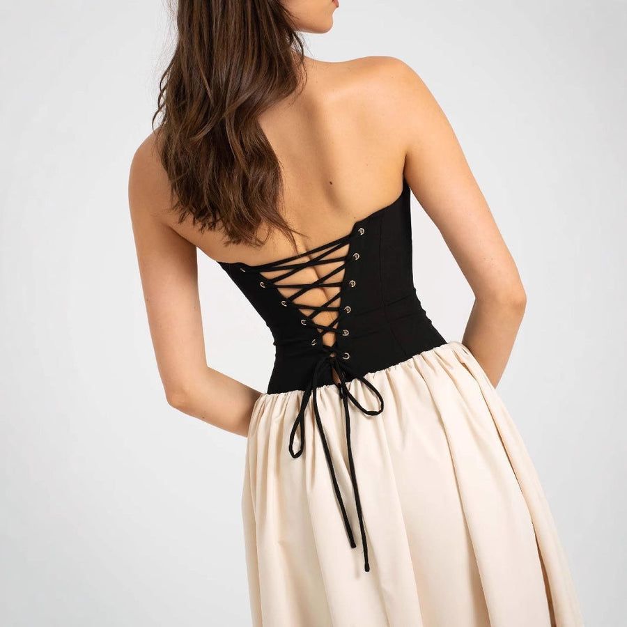 Ghislaine | Women's Ruched Comfortable Elegant Maxi Dress in Black