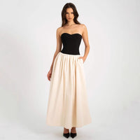 Ghislaine | Women's Ruched Comfortable Elegant Maxi Dress in Black