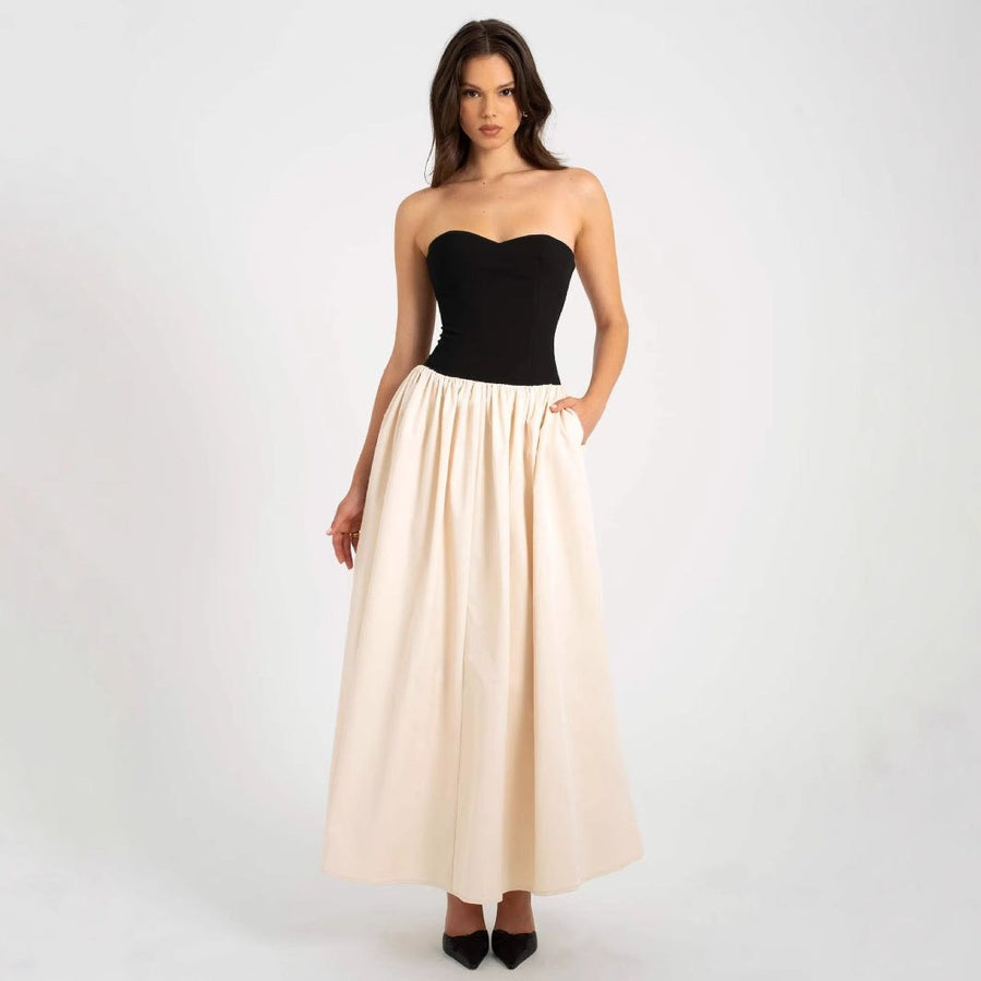 Ghislaine | Women's Ruched Comfortable Elegant Maxi Dress in Black