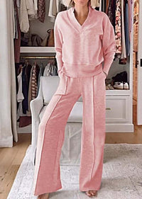 Ghislaine | Women's V-Neck Two-Piece Set in Pink