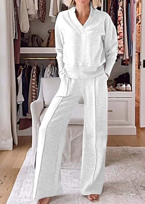Ghislaine | Women's V-Neck Two-Piece Set in White