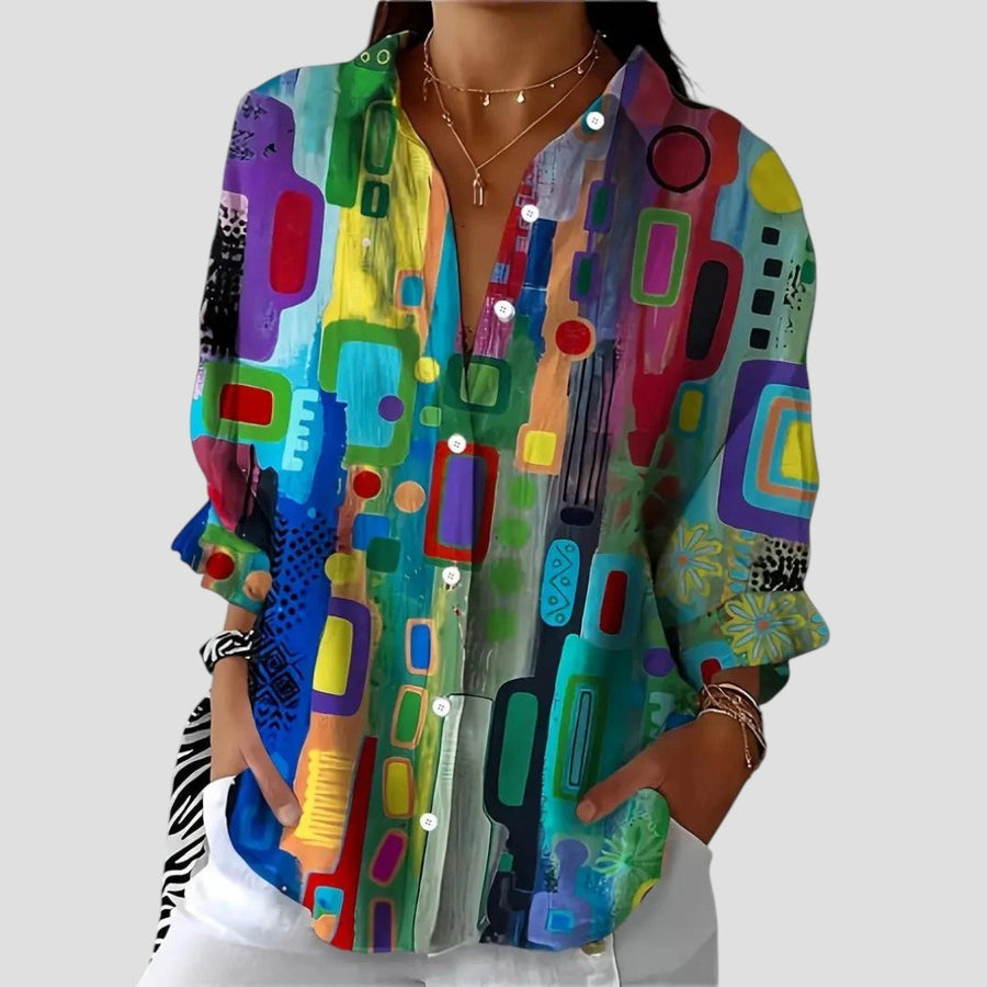 Gilda | Women's Geometric Print Button Front Blouse