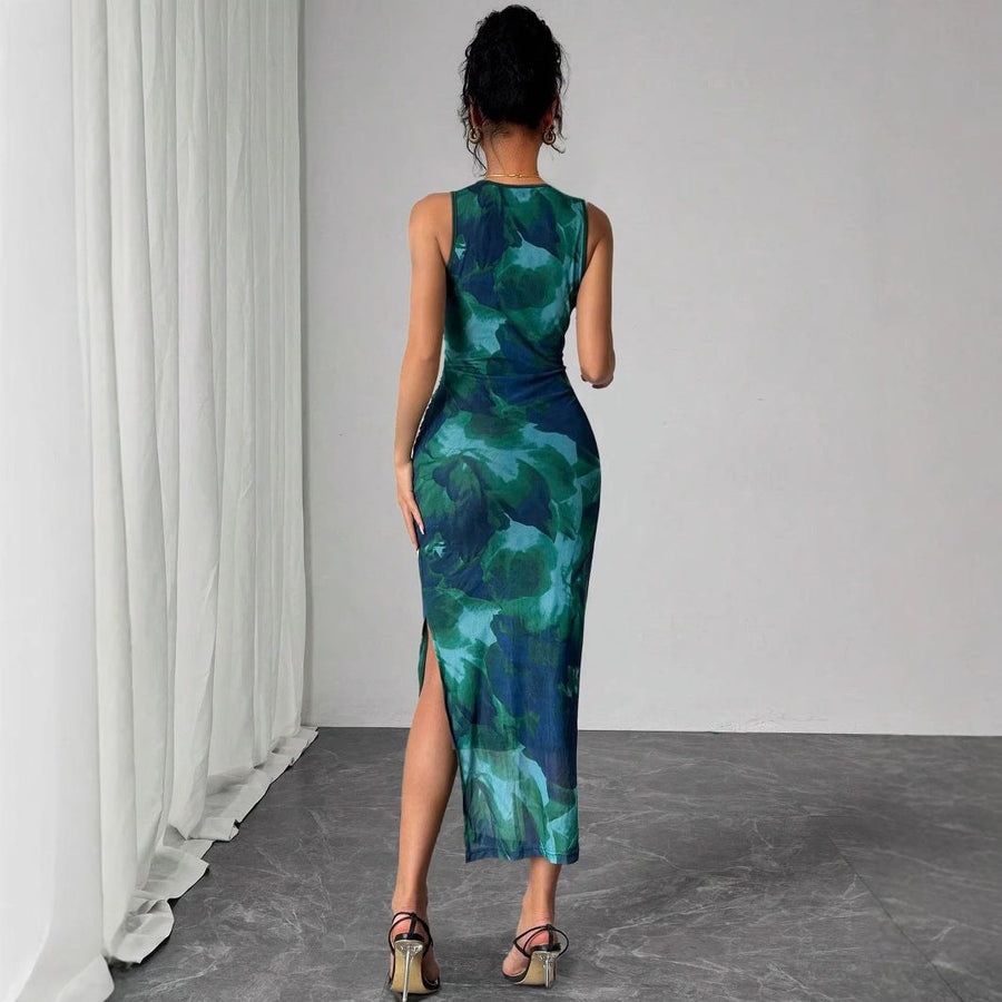Gilda | Women's Floral Elegant Maxi Dress in Peacock Green