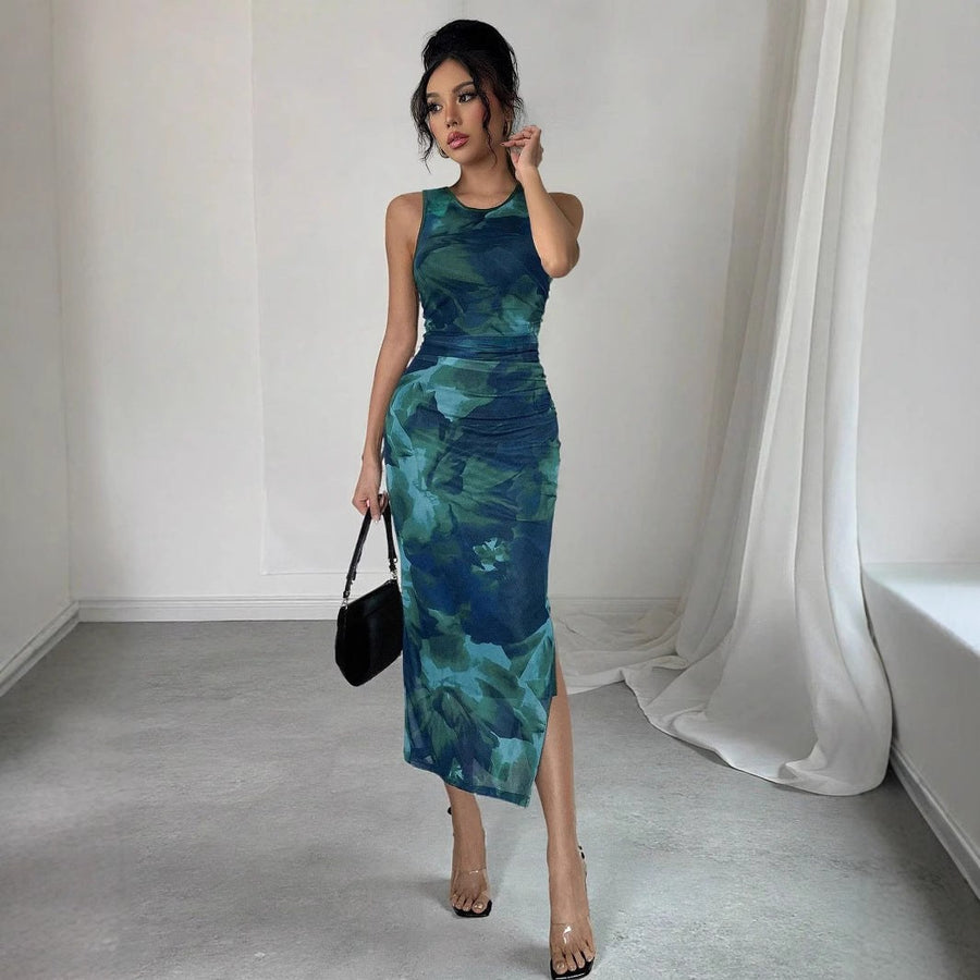 Gilda | Women's Floral Elegant Maxi Dress in Peacock Green