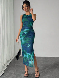Gilda | Women's Floral Elegant Maxi Dress in Peacock Green