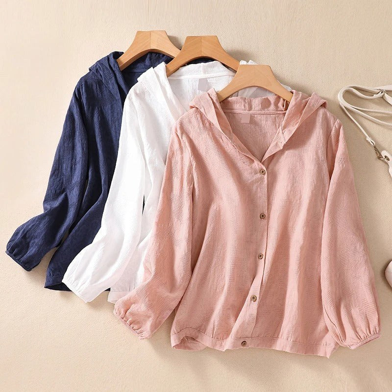 Gillian | Women's Hooded Button-Up Blouse