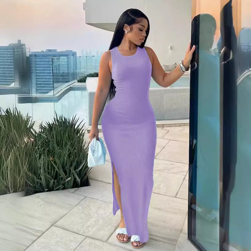Gillian | Women's Bodycon Slit Elegant Maxi Dress in Light Purple