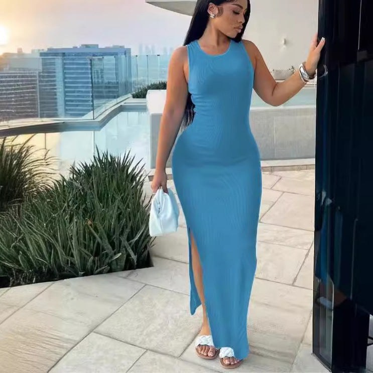 Gillian | Women's Bodycon Slit Elegant Maxi Dress in Sky Blue
