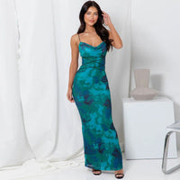 Gillian | Women's Floral Elegant Maxi Dress in Blue