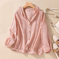 Gillian | Women's Hooded Button-Up Blouse in Pink