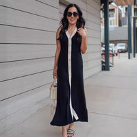 Ginevra | Women's Asymmetric V-Neck Elegant Modern Maxi Dress in Black
