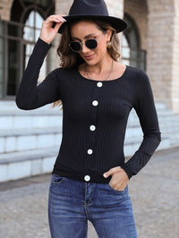 Ginevre | Women's Button Detail Long Sleeve Top in Black