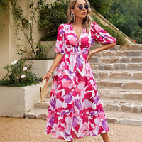 Giordana | Women's Floral Print Puff Sleeve Elegant Maxi Dress