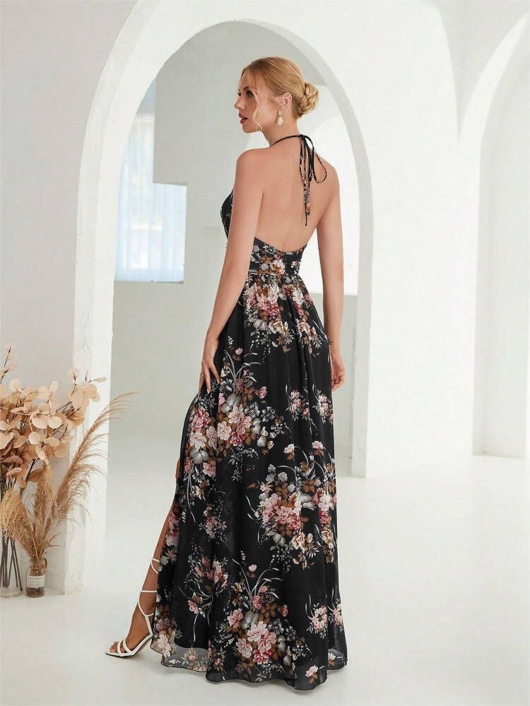 Giovanna | Women's Slit Maxi Dress in Black