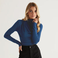 Giovannina | Women's Wrap Long Sleeve Elegant Top in Dark Blue