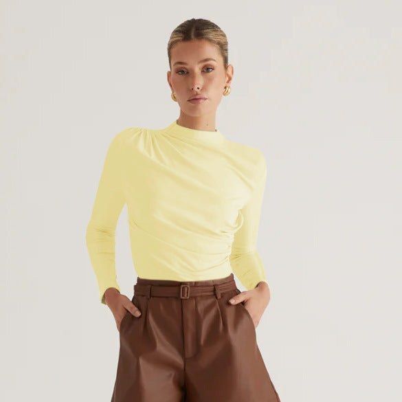 Giovannina | Women's Wrap Long Sleeve Elegant Top in Light Yellow
