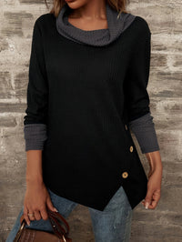 Girolama | Women's Button Detail Long Sleeve Fashionable Top in Black