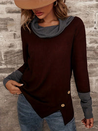 Girolama | Women's Button Detail Long Sleeve Fashionable Top in Wine Red