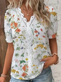 Giselle | Women's Lace V-Neck Printed Blouse in Yellow Orange