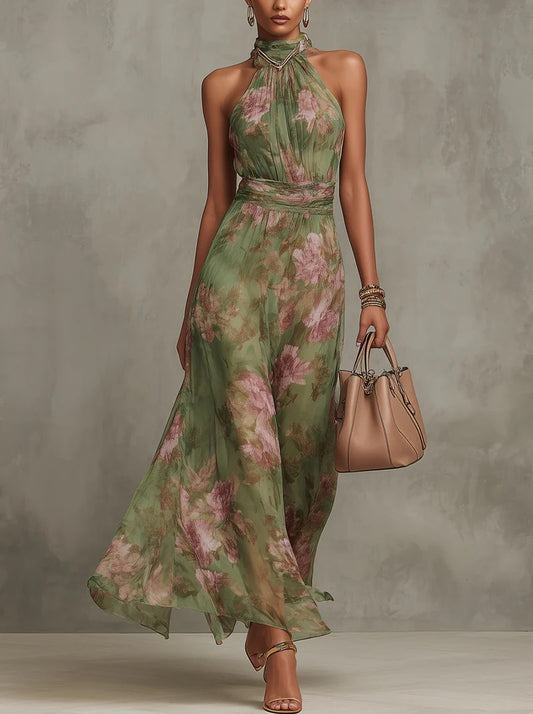 Giuliana | Women's Halter Green Maxi Dress in Green