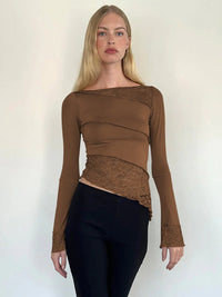 Giulietta | Women's Long Sleeve Lace Top in Brown