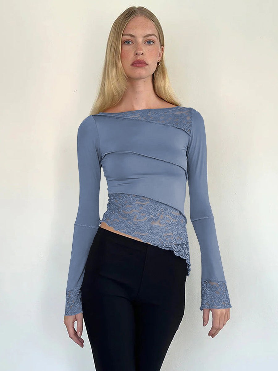 Giulietta | Women's Long Sleeve Lace Top in Gray