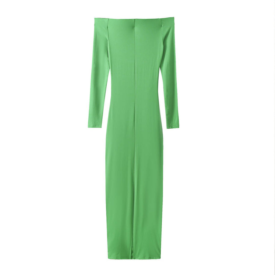Gladys | Women's Ruffle Detail Elegant Maxi Dress in Green