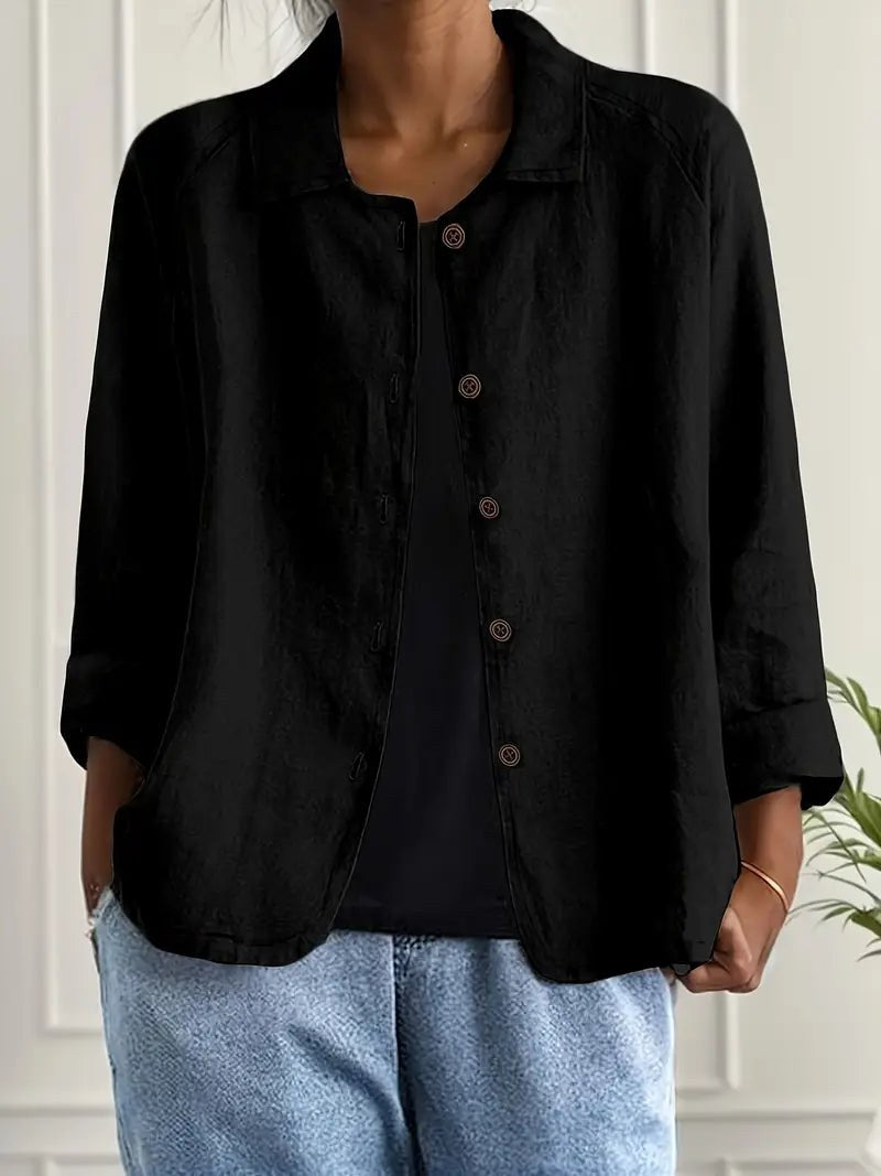 Gladys | Women's Long Sleeve Button-Up Blouse in Black