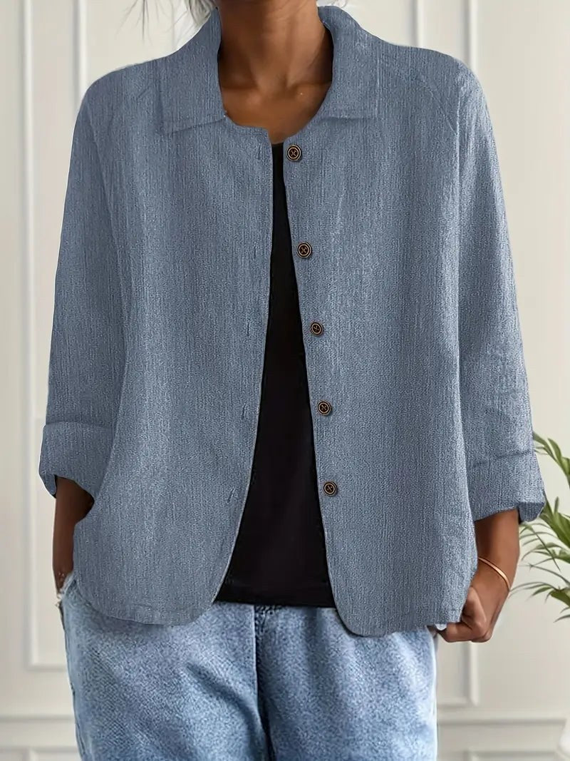 Gladys | Women's Long Sleeve Button-Up Blouse in Blue Gray