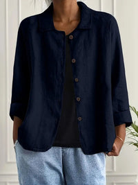 Gladys | Women's Long Sleeve Button-Up Blouse in Dark Blue