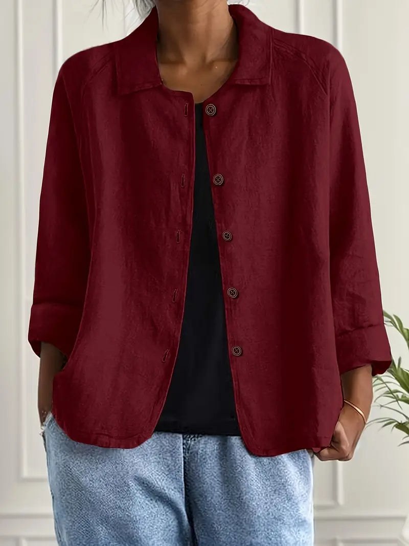 Gladys | Women's Long Sleeve Button-Up Blouse in Dark Red