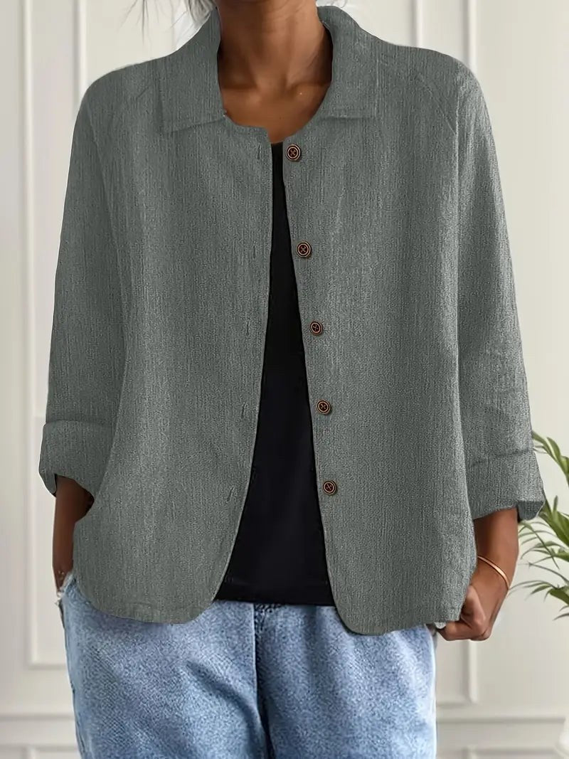 Gladys | Women's Long Sleeve Button-Up Blouse in Gray