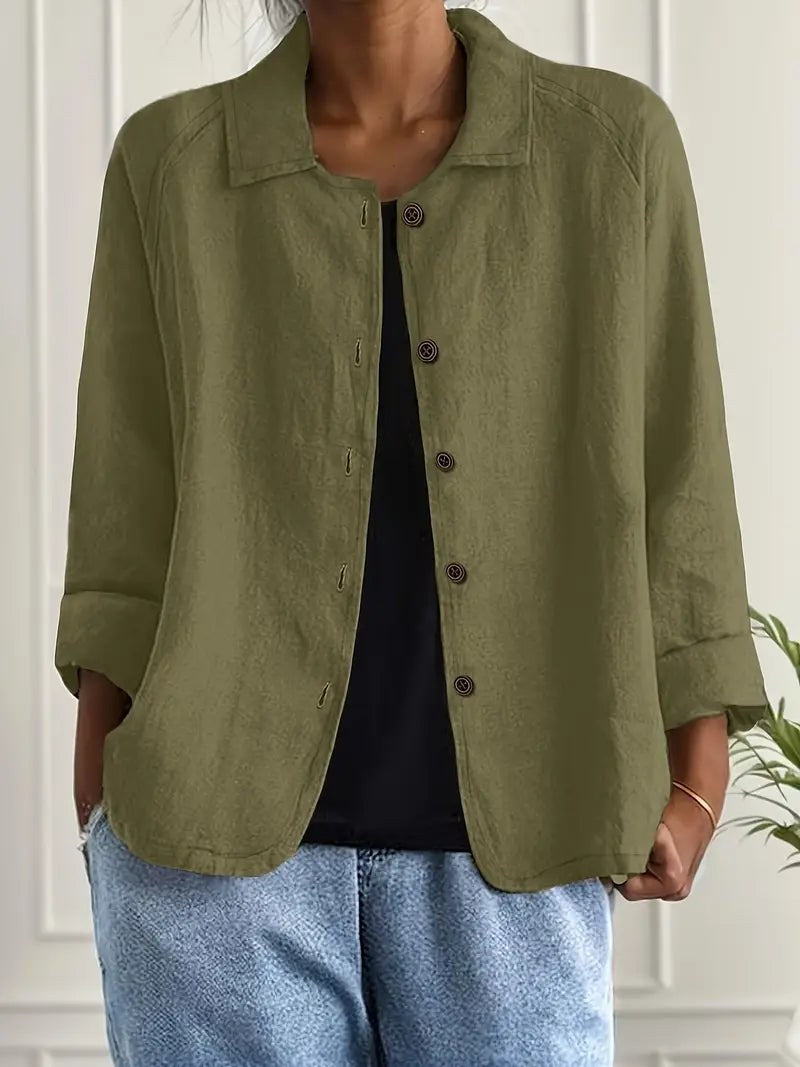 Gladys | Women's Long Sleeve Button-Up Blouse in Green