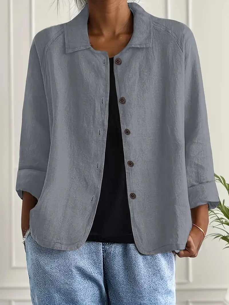 Gladys | Women's Long Sleeve Button-Up Blouse in Light Gray