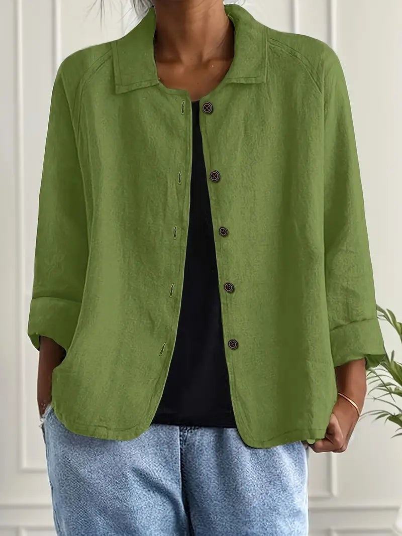 Gladys | Women's Long Sleeve Button-Up Blouse in Yellow Green