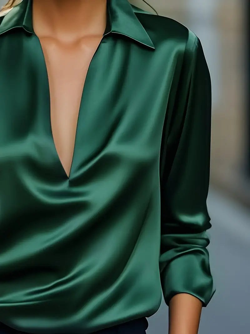 Glenda | Women's Long Sleeve Collared V-Neck Blouse
