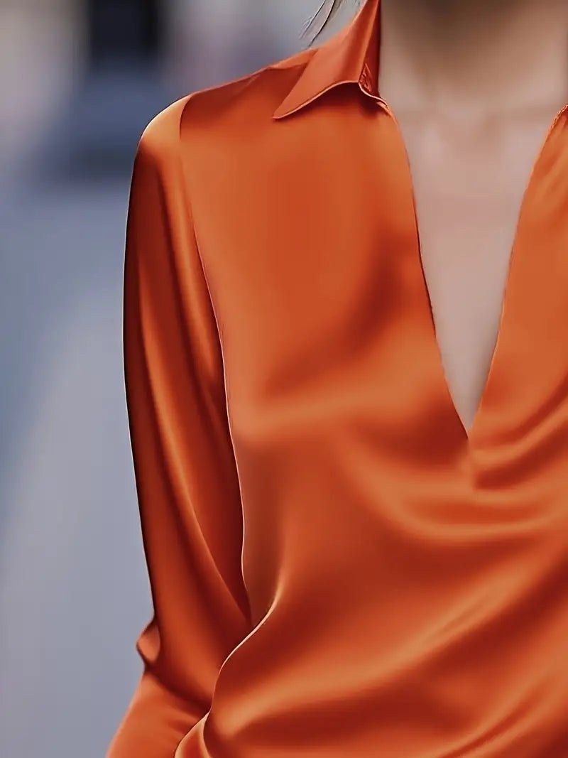 Glenda | Women's Long Sleeve Collared V-Neck Blouse