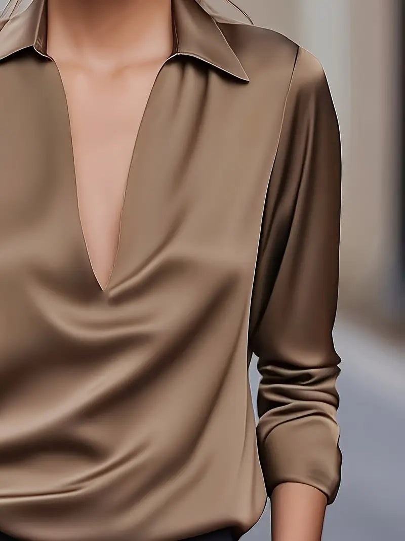 Glenda | Women's Long Sleeve Collared V-Neck Blouse
