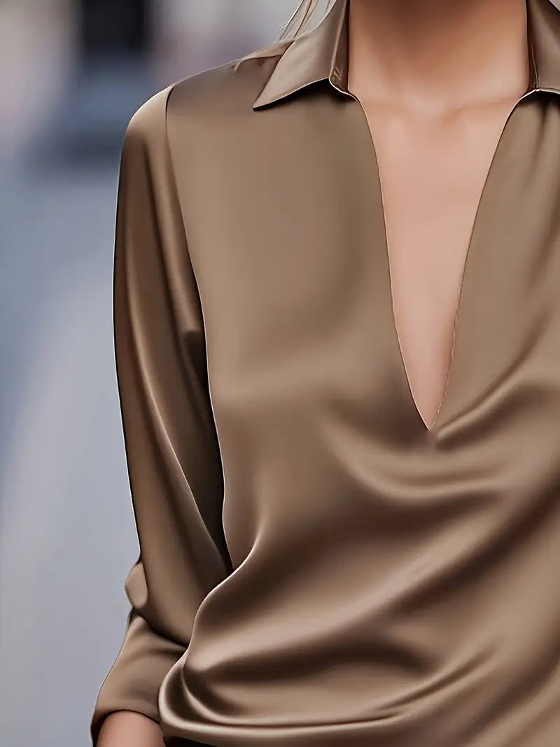 Glenda | Women's Long Sleeve Collared V-Neck Blouse