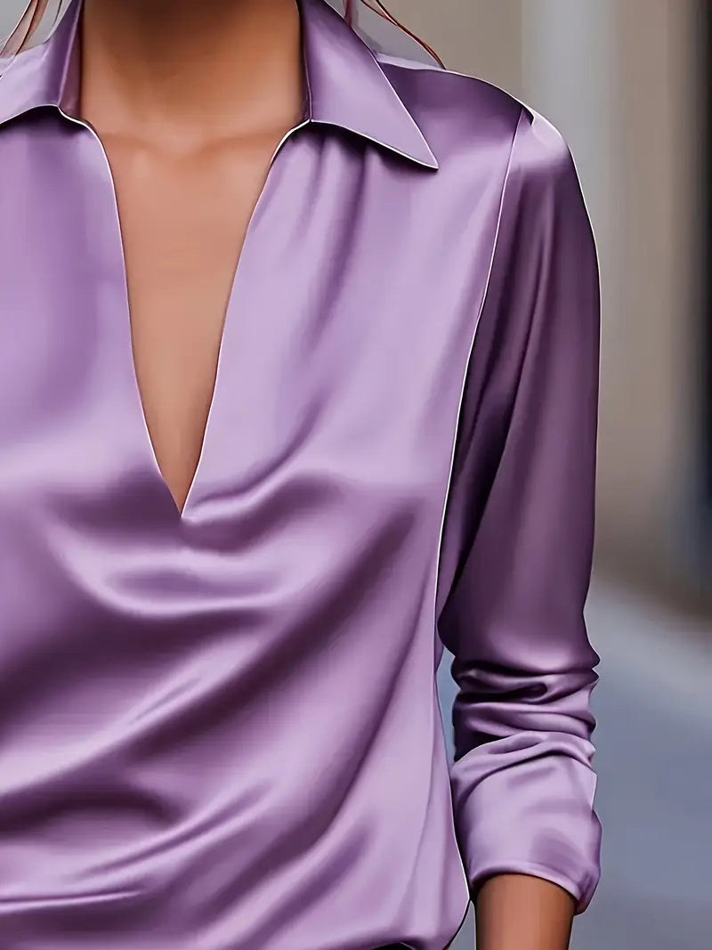 Glenda | Women's Long Sleeve Collared V-Neck Blouse